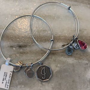 Alex and Ani “J” & pink charm bracelets